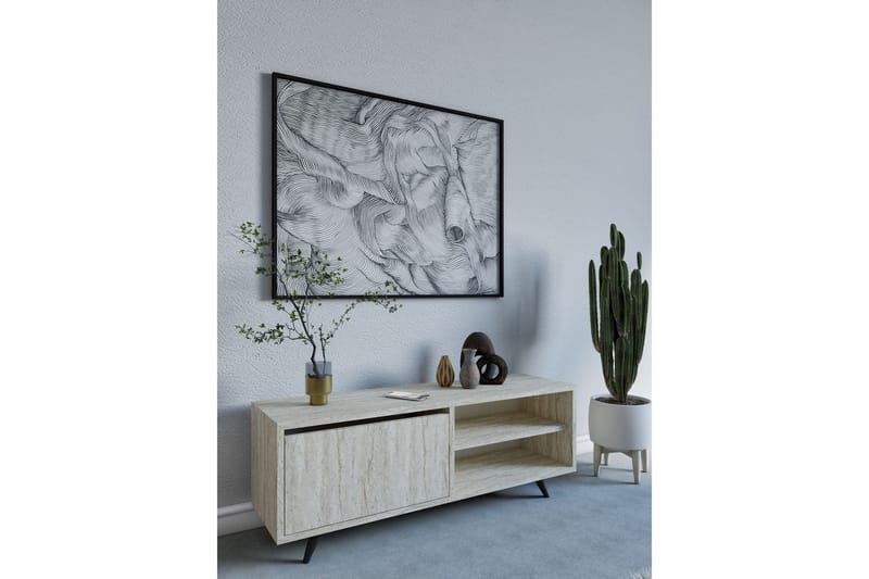 Hazle Gulvstående TV-benk 120 cm med Oppbevaring i Tre - Beige - Møbler - Mediamøbel & tv møbel - TV-benk & mediabenk