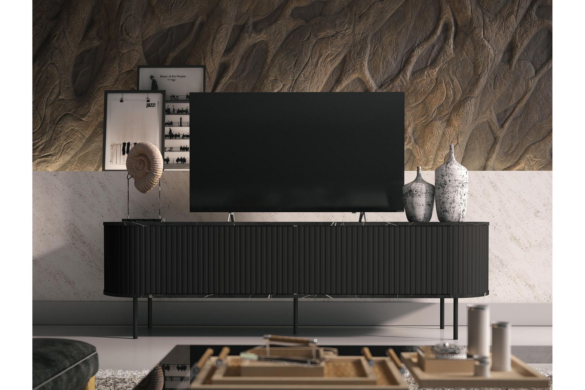 Hemanti TV-benk 180 cm - Svart - Møbler - Mediamøbel & tv møbel - TV-benk & mediabenk
