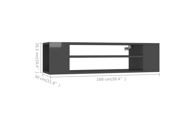 Hengende TV-benk høyglans grå 100x30x26,5 cm sponplate - Grå - TV-skap