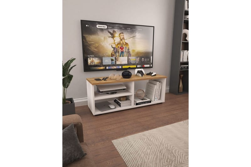 Hollowmere TV-benk 115 cm - Mellomfarget tre/Hvit - Møbler - Mediamøbel & tv møbel - TV-benk & mediabenk