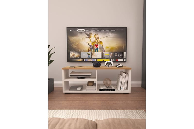 Hollowmere TV-benk 115 cm - Mellomfarget tre/Hvit - Møbler - Mediamøbel & tv møbel - TV-benk & mediabenk