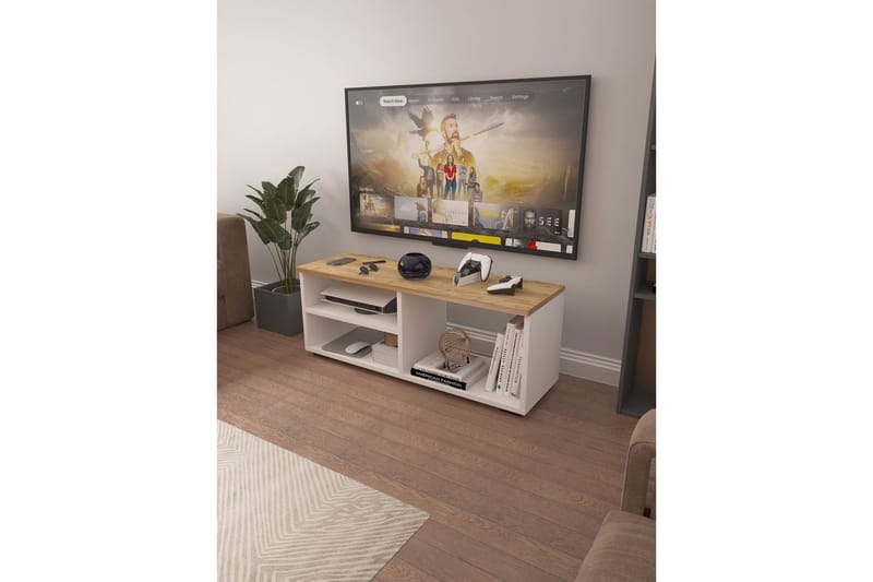 Hollowmere TV-benk 115 cm - Mellomfarget tre/Hvit - Møbler - Mediamøbel & tv møbel - TV-benk & mediabenk