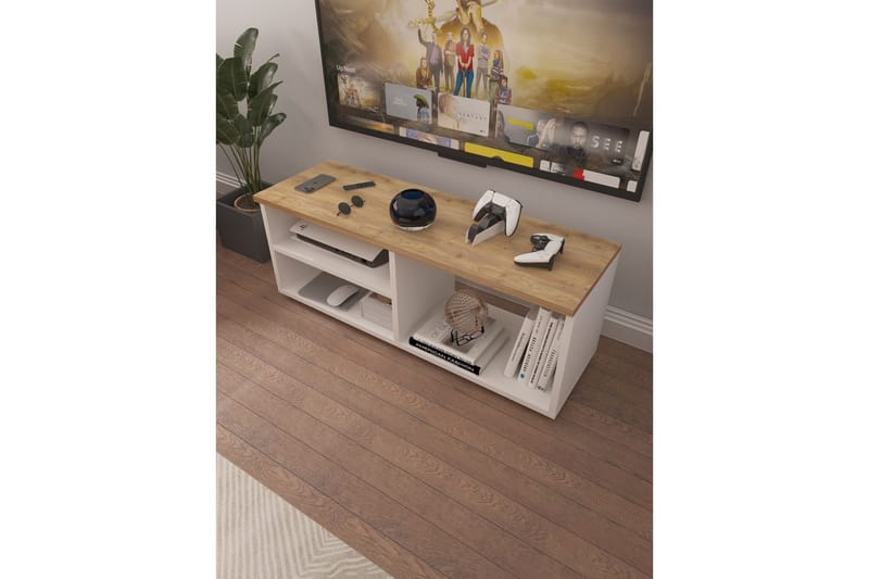 Hollowmere TV-benk 115 cm - Mellomfarget tre/Hvit - Møbler - Mediamøbel & tv møbel - TV-benk & mediabenk