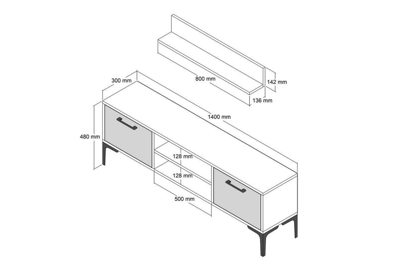 Holter TV-møbelsett 140x30 cm - Hvit - Møbler - Mediamøbel & tv møbel - TV-møbelsett