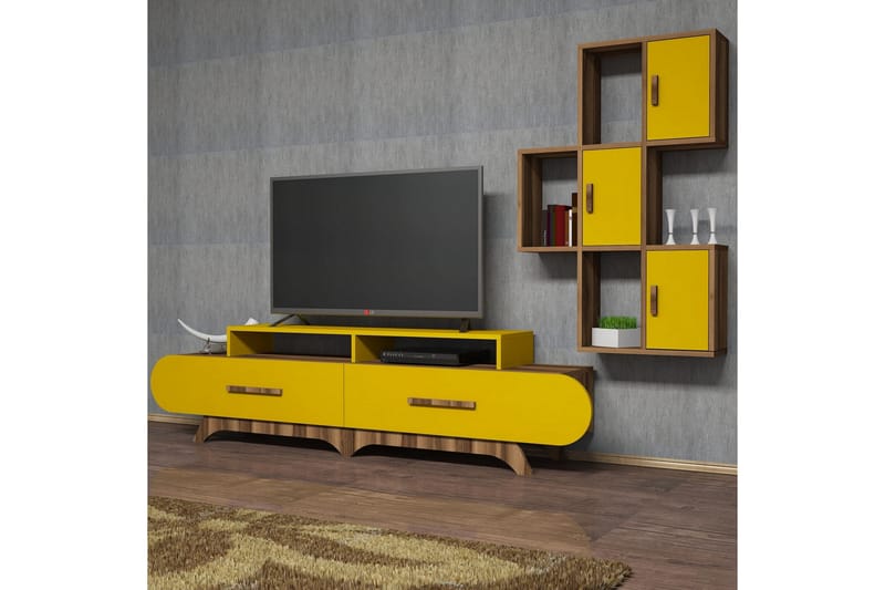 Hovdane TV-Benk 205 cm - Brun/Gul - TV-møbelsett