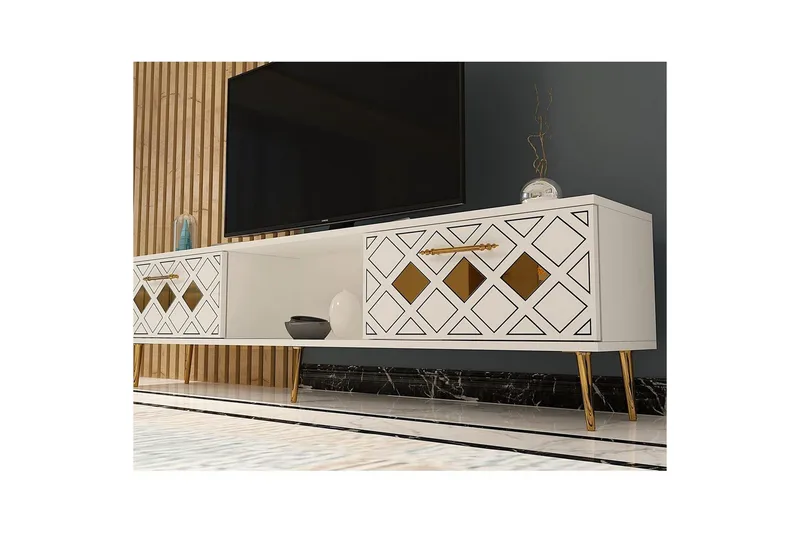 Ilna TV-benk 150 cm - Hvit/Sølv - Møbler - Mediamøbel & tv møbel - TV-benk & mediabenk