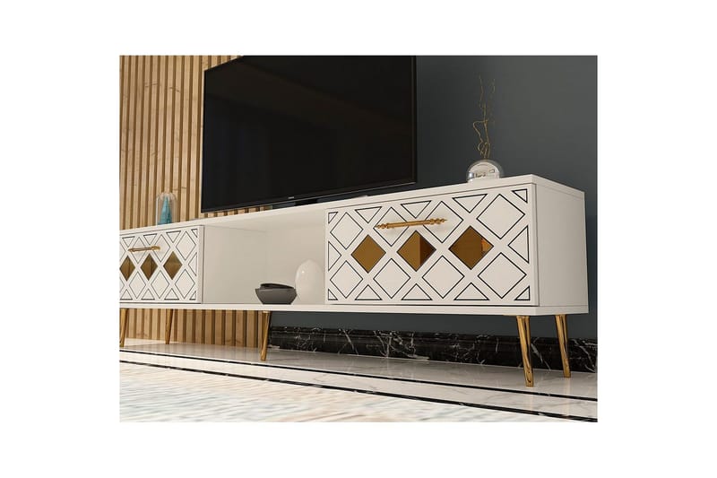 Ilna TV-benk 150 cm - Hvit/Sølv - Møbler - Mediamøbel & tv møbel - TV-benk & mediabenk