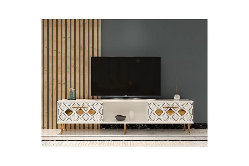 Ilna TV-benk 150 cm - Hvit/Sølv - Møbler - Mediamøbel & tv møbel - TV-benk & mediabenk