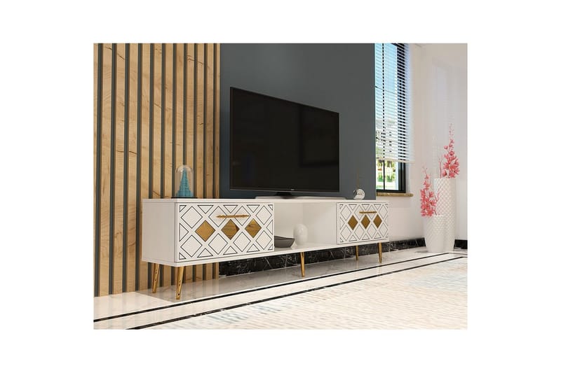 Ilna TV-benk 150 cm - Hvit/Sølv - Møbler - Mediamøbel & tv møbel - TV-benk & mediabenk