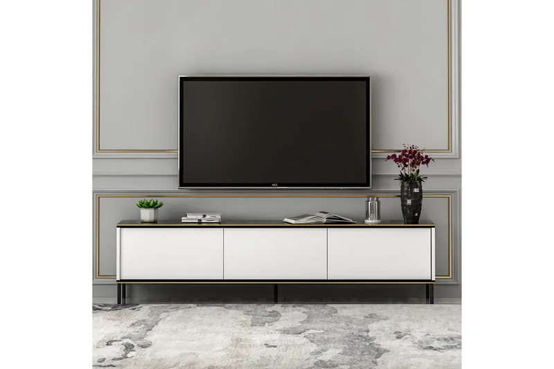 Imaj Gulvstående TV-benk 180 cm med Oppbevaring i Malt Tre - Hvit - Møbler - Mediamøbel & tv møbel - TV-benk & mediabenk
