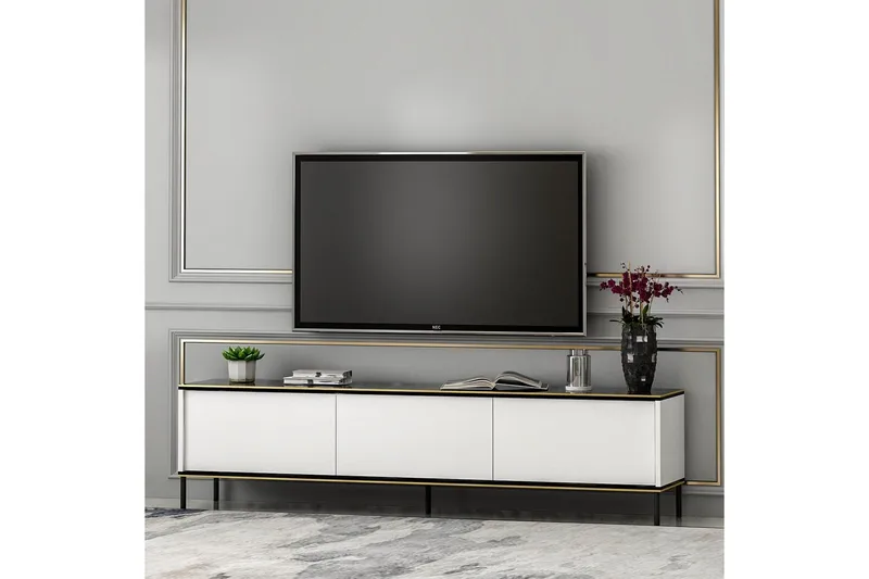 Imaj Gulvstående TV-benk 180 cm med Oppbevaring i Malt Tre - Hvit - Møbler - Mediamøbel & tv møbel - TV-benk & mediabenk