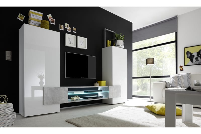 Incastro TV-møbel 258 cm - Hvit/Betong - TV-benk & mediabenk