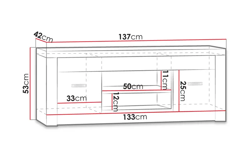 Indianapolis TV-benk 137x42x53 cm - Hvit LED-belysning - Møbler - Mediamøbel & tv møbel - TV-benk & mediabenk