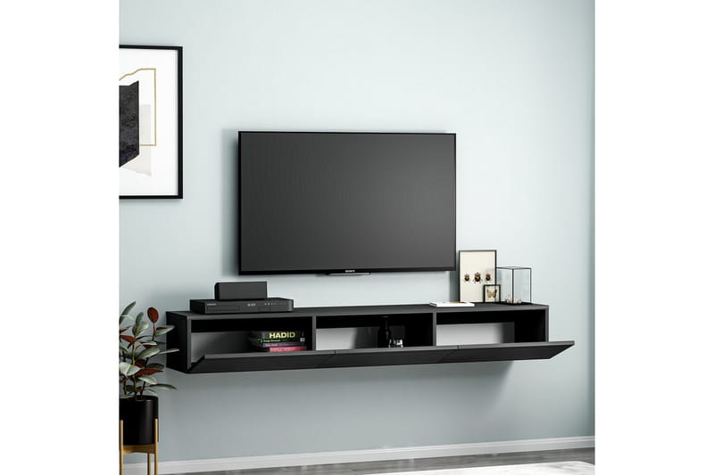 Interlaken Veggmontert TV-benk 180 cm med Oppbevaring i Malt Tre - Sort - Møbler - Mediamøbel & tv møbel - TV-benk & mediabenk
