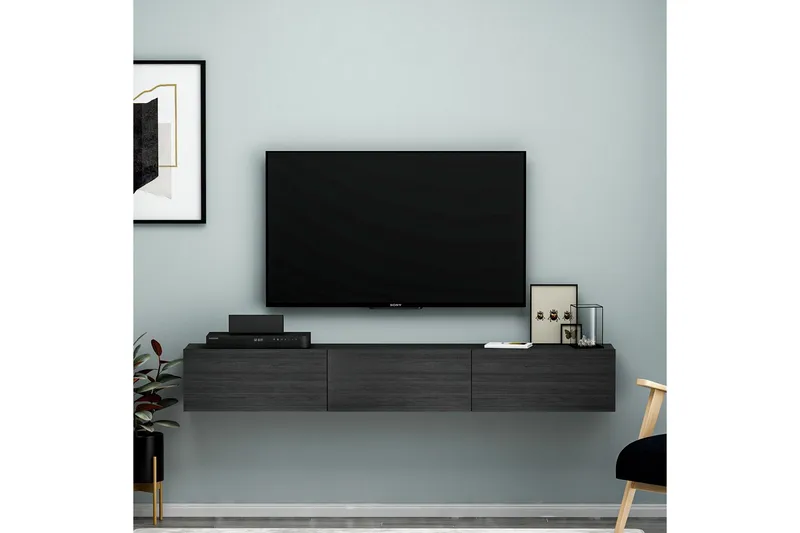 Interlaken Veggmontert TV-benk 180 cm med Oppbevaring i Malt Tre - Sort - Møbler - Mediamøbel & tv møbel - TV-benk & mediabenk