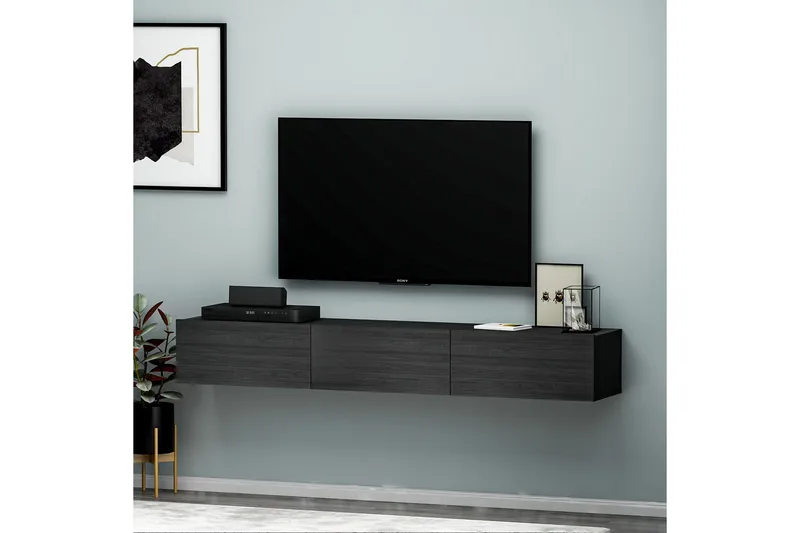 Interlaken Veggmontert TV-benk 180 cm med Oppbevaring i Malt Tre - Sort - Møbler - Mediamøbel & tv møbel - TV-benk & mediabenk