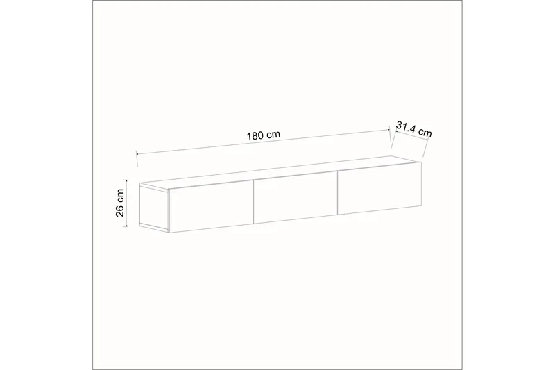 Interlaken Veggmontert TV-benk 180 cm med Oppbevaring i Malt Tre - Sort - Møbler - Mediamøbel & tv møbel - TV-benk & mediabenk