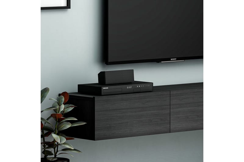 Interlaken Veggmontert TV-benk 180 cm med Oppbevaring i Malt Tre - Sort - Møbler - Mediamøbel & tv møbel - TV-benk & mediabenk