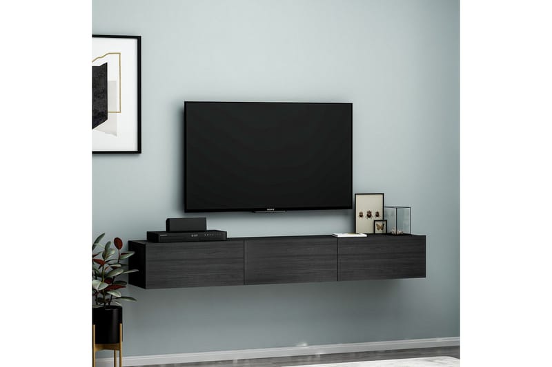 Interlaken Veggmontert TV-benk 180 cm med Oppbevaring i Malt Tre - Svart - Møbler - Mediamøbel & tv møbel - TV-benk & mediabenk