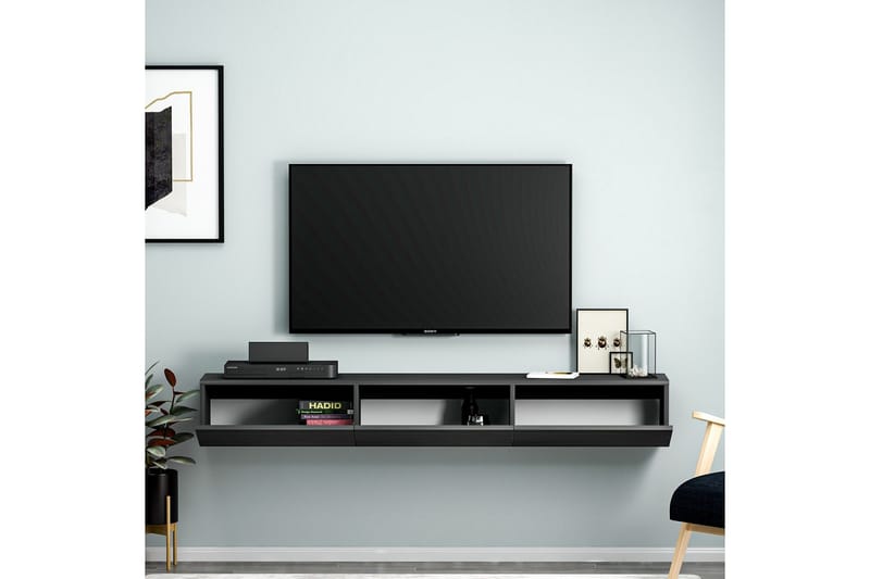 Interlaken Veggmontert TV-benk 180 cm med Oppbevaring i Malt Tre - Svart - Møbler - Mediamøbel & tv møbel - TV-benk & mediabenk