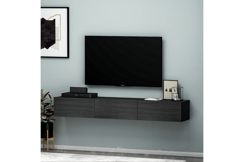 Interlaken Veggmontert TV-benk 180 cm med Oppbevaring i Malt Tre - Svart - Møbler - Mediamøbel & tv møbel - TV-benk & mediabenk