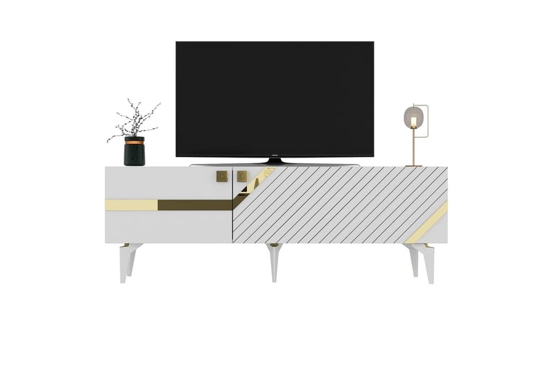 Iris TV-benk 150 cm - Hvit/Gull - Møbler - Mediamøbel & tv møbel - TV-benk & mediabenk