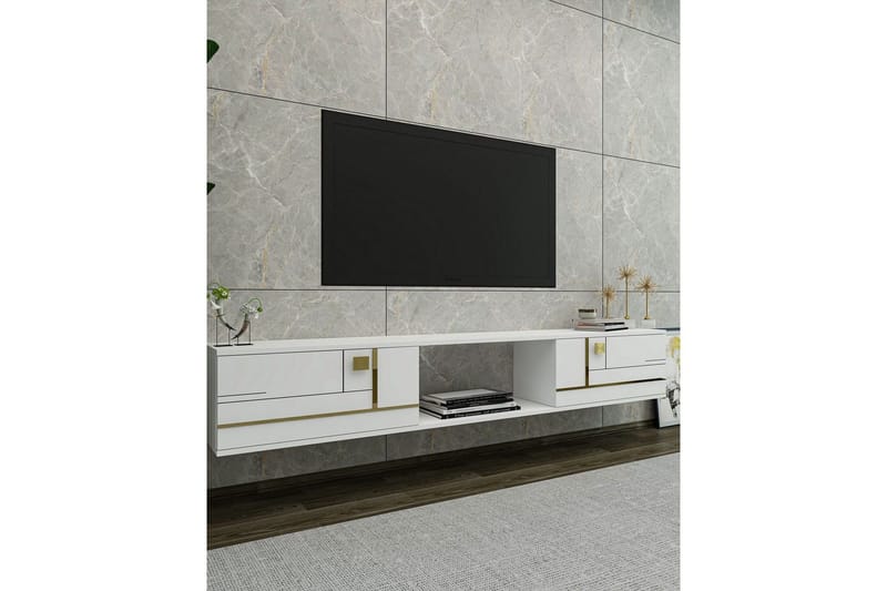 Jorin TV-benk 150 cm - Hvit/Gull - Møbler - Mediamøbel & tv møbel - TV-benk & mediabenk