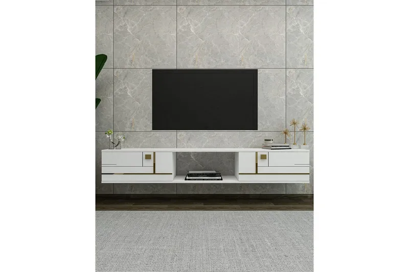 Jorin TV-benk 150 cm - Hvit/Gull - Møbler - Mediamøbel & tv møbel - TV-benk & mediabenk