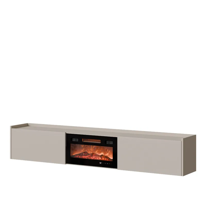 Jovren TV-benk 200 cm med peis med varmefunksjon, Beige|svart