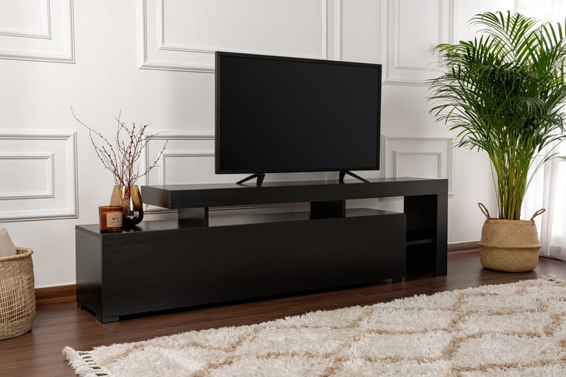 Jurukovo Gulvstående TV-benk 192 cm med Oppbevaring i Malt Tre - Svart - Møbler - Mediamøbel & tv møbel - TV-benk & mediabenk