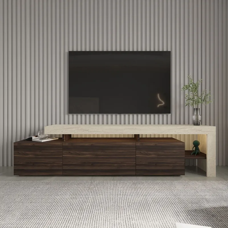 Jurukovo TV-benk 192x53x37 cm - Travertin, valnøtt - Møbler - Mediamøbel & tv møbel - TV-benk & mediabenk