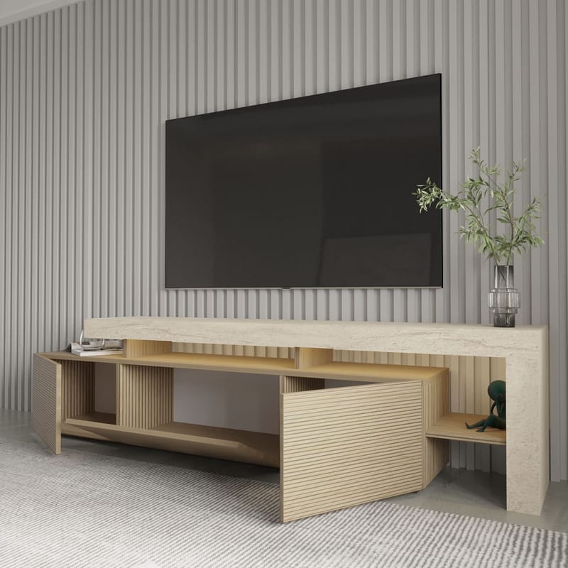 Jurukovo TV-benk 192x53x37 cm - Travertin, varm eik - Møbler - Mediamøbel & tv møbel - TV-benk & mediabenk