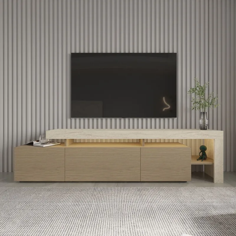 Jurukovo TV-benk 192x53x37 cm - Travertin, varm eik - Møbler - Mediamøbel & tv møbel - TV-benk & mediabenk