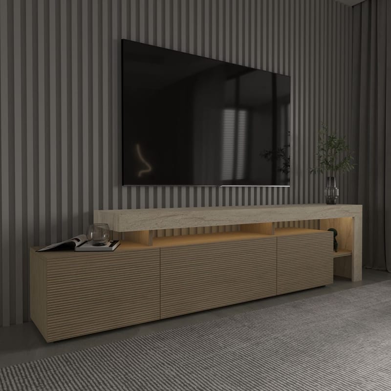 Jurukovo TV-benk 192x53x37 cm - Travertin, varm eik - Møbler - Mediamøbel & tv møbel - TV-benk & mediabenk