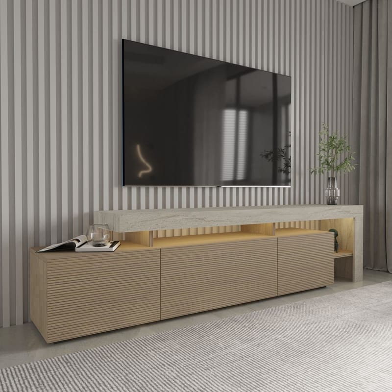 Jurukovo TV-benk 192x53x37 cm - Travertin, varm eik - Møbler - Mediamøbel & tv møbel - TV-benk & mediabenk