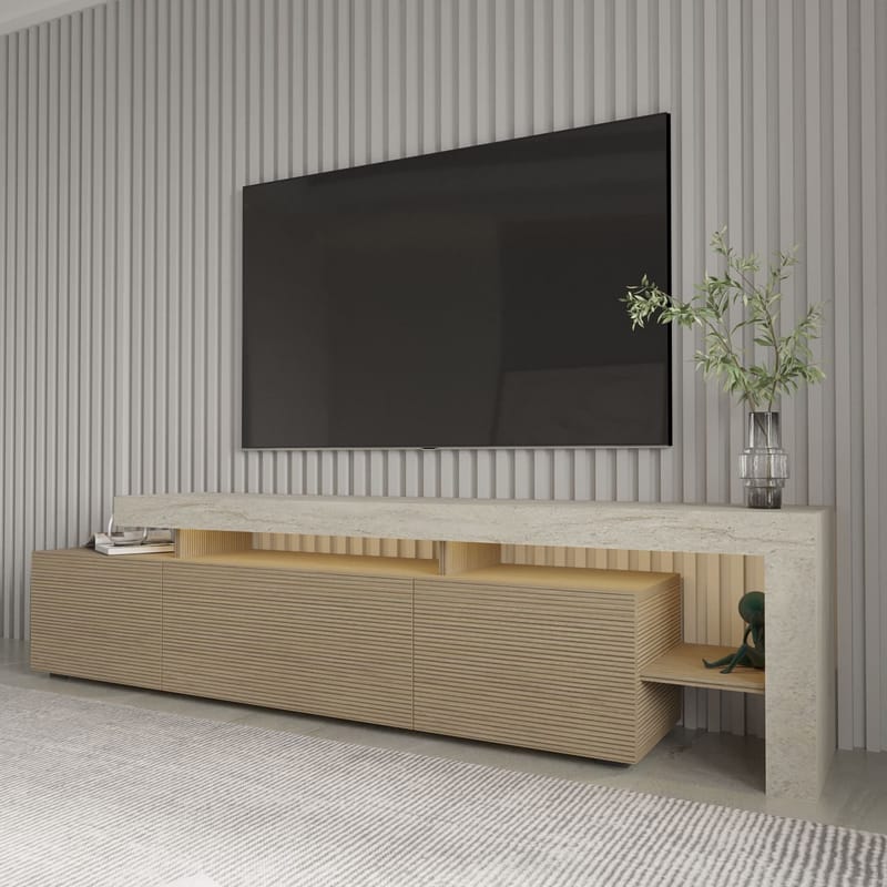 Jurukovo TV-benk 192x53x37 cm - Travertin, varm eik - Møbler - Mediamøbel & tv møbel - TV-benk & mediabenk