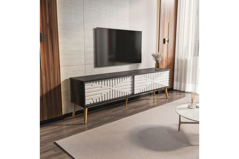 Kalon TV-benk 180 cm - Sort/Hvit - Møbler - Mediamøbel & tv møbel - TV-benk & mediabenk