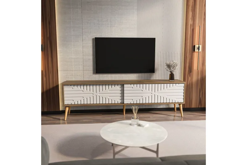 Kalon TV-benk 180 cm - Valnøtt/Hvit - Møbler - Mediamøbel & tv møbel - TV-benk & mediabenk