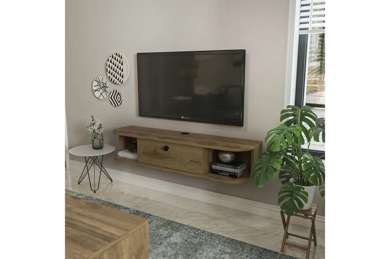 Kalvos Vegghengt TV-benk 120 cm med Oppbevaring i Tre - Brun - Møbler - Mediamøbel & tv møbel - TV-benk & mediabenk