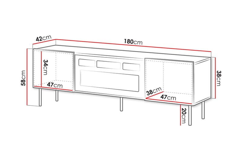 Kamta TV-benk 180 cm - Svart - Møbler - Mediamøbel & tv møbel - TV-benk & mediabenk