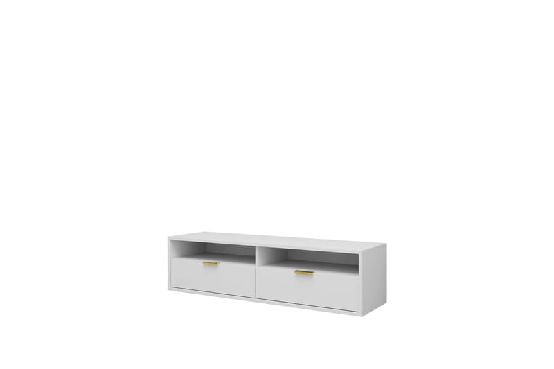 Kanon Vegghengt TV-benk 140 cm med Oppbevaring i Malt Tre, Hvit