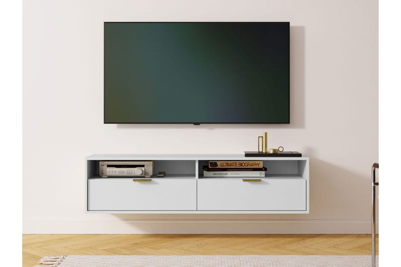 Kanon Vegghengt TV-benk 140 cm med Oppbevaring i Malt Tre - Hvit - Møbler - Mediamøbel & tv møbel - TV-benk & mediabenk