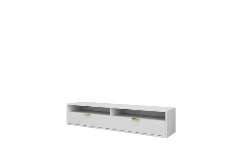 Kanon Veggmontert TV-benk 175 cm med Oppbevaring i Malt Tre, Hvit