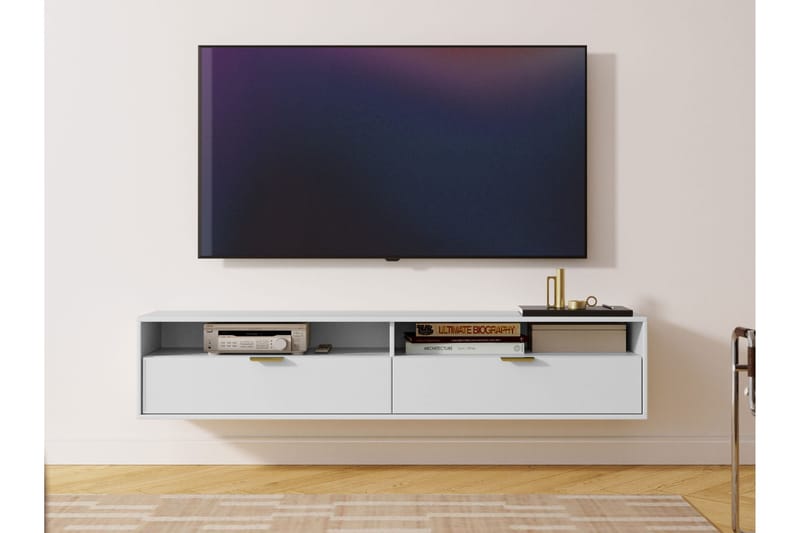 Kanon Veggmontert TV-benk 175 cm med Oppbevaring i Malt Tre - Hvit - M øbler - Mediamøbel & tv møbel - TV-benk & mediabenk