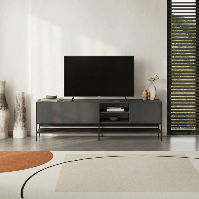 Kenvor TV-benk 180 cm - Anthracite/Wood Black/Black - Møbler - Mediamøbel & tv møbel - TV-benk & mediabenk