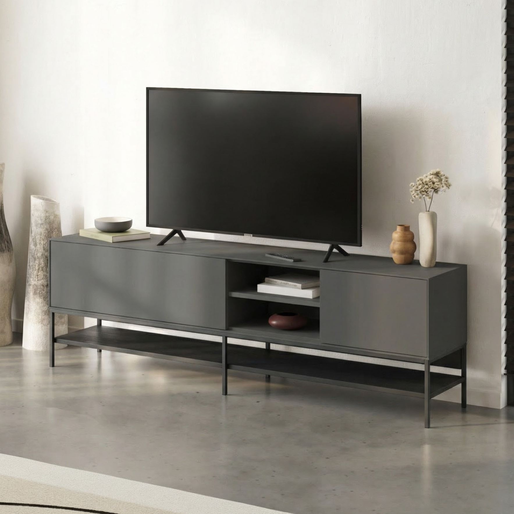 Kenvor TV-benk 180 cm - Anthracite/Wood Black/Black