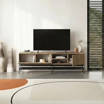 Kenvor TV-benk 180 cm - Naturlig eik, tre svart, svart - Møbler - Mediamøbel & tv møbel - TV-benk & mediabenk