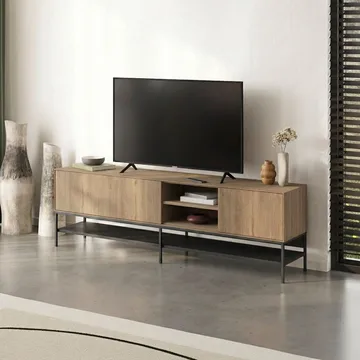 Kenvor TV-benk 180 cm - Naturlig eik, tre svart, svart - Møbler - Mediamøbel & tv møbel - TV-benk & mediabenk