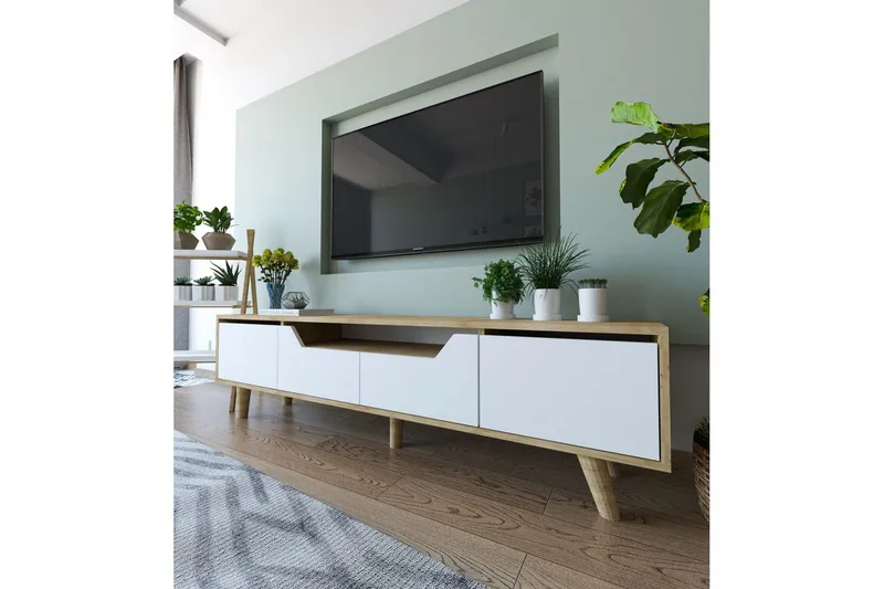 Kollumber TV-benk 180x30 cm - Brun/Hvit - Møbler - Mediamøbel & tv møbel - Mediestativ & veggfeste