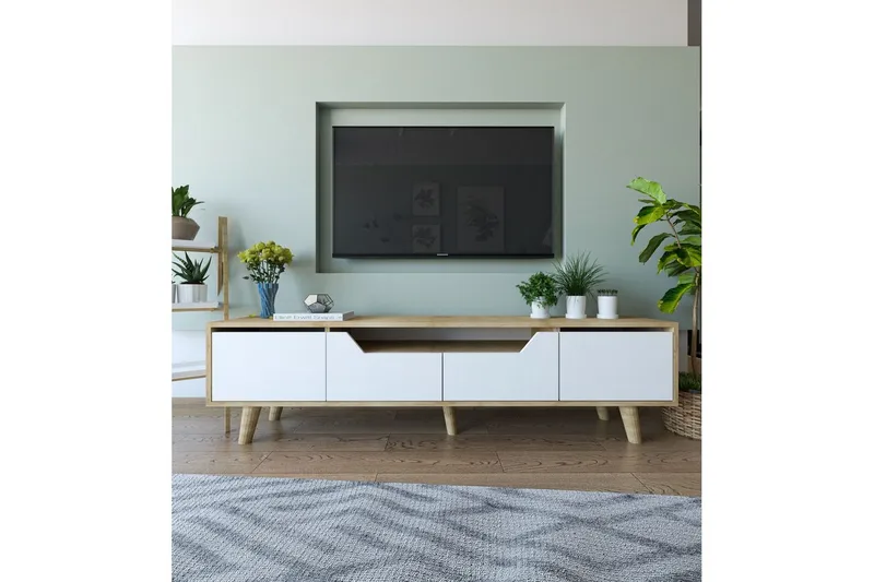 Kollumber TV-benk 180x30 cm - Brun/Hvit - Møbler - Mediamøbel & tv møbel - Mediestativ & veggfeste